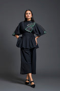 Load image into Gallery viewer, Black Smocked Floral Peplum Co-ord Set
