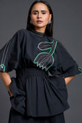 Load image into Gallery viewer, Black Smocked Floral Peplum Co-ord Set
