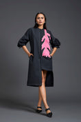 Load image into Gallery viewer, Black Oversized Floral Patch Shirt Dress
