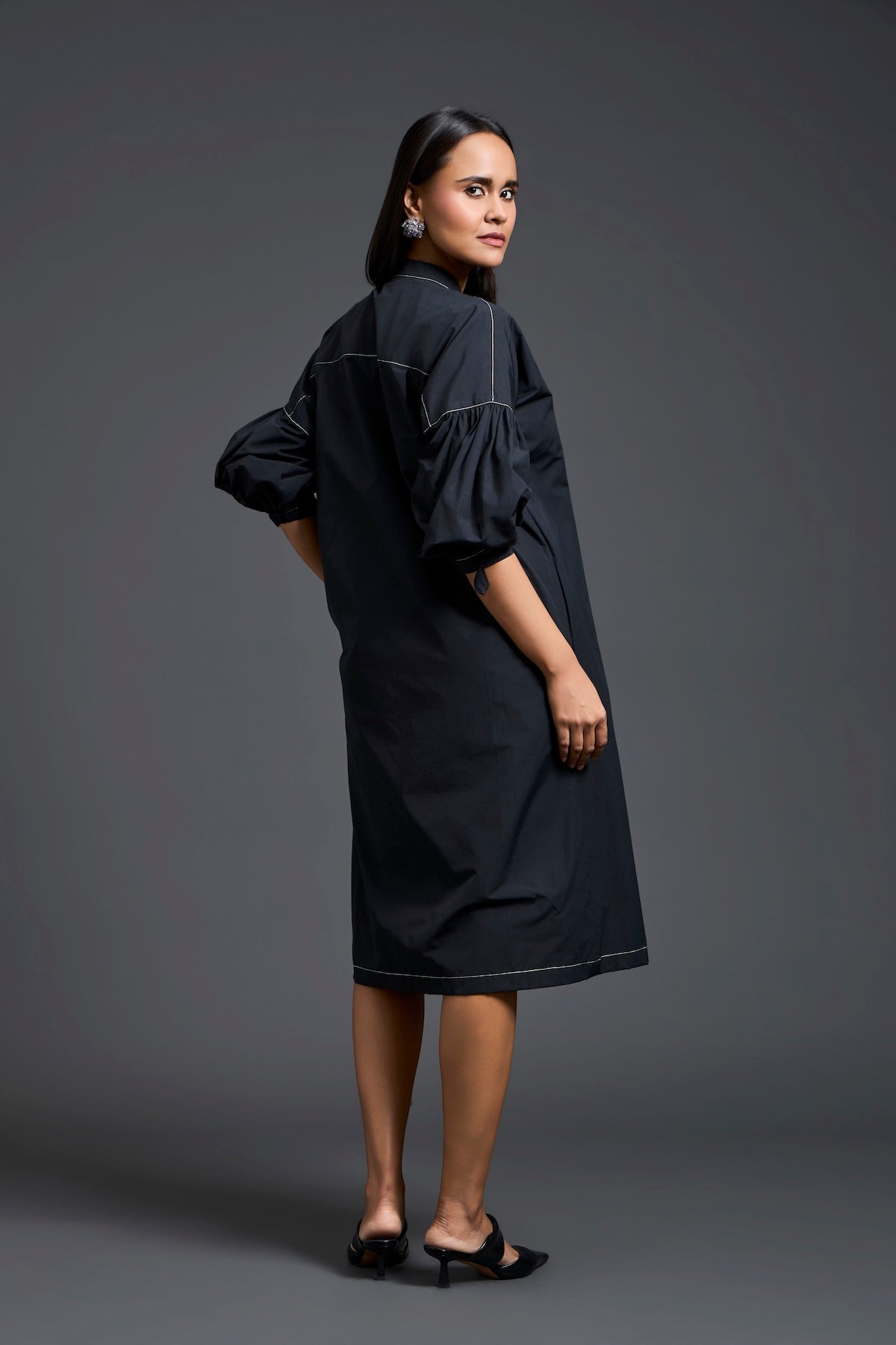 Black Oversized Floral Patch Shirt Dress