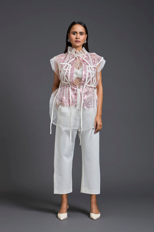 Onion Pink Organza Layered Co-ord Set