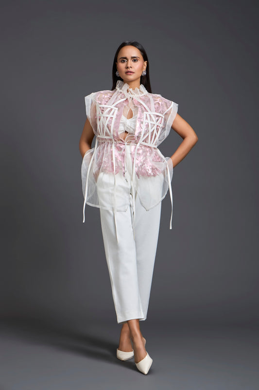 Onion Pink Organza Layered Co-ord Set