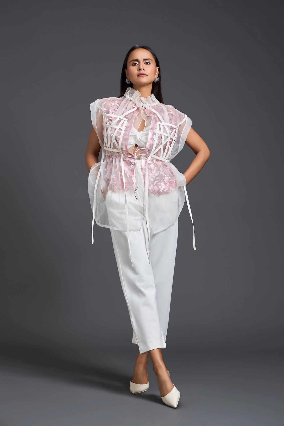 Onion Pink Organza Layered Co-ord Set