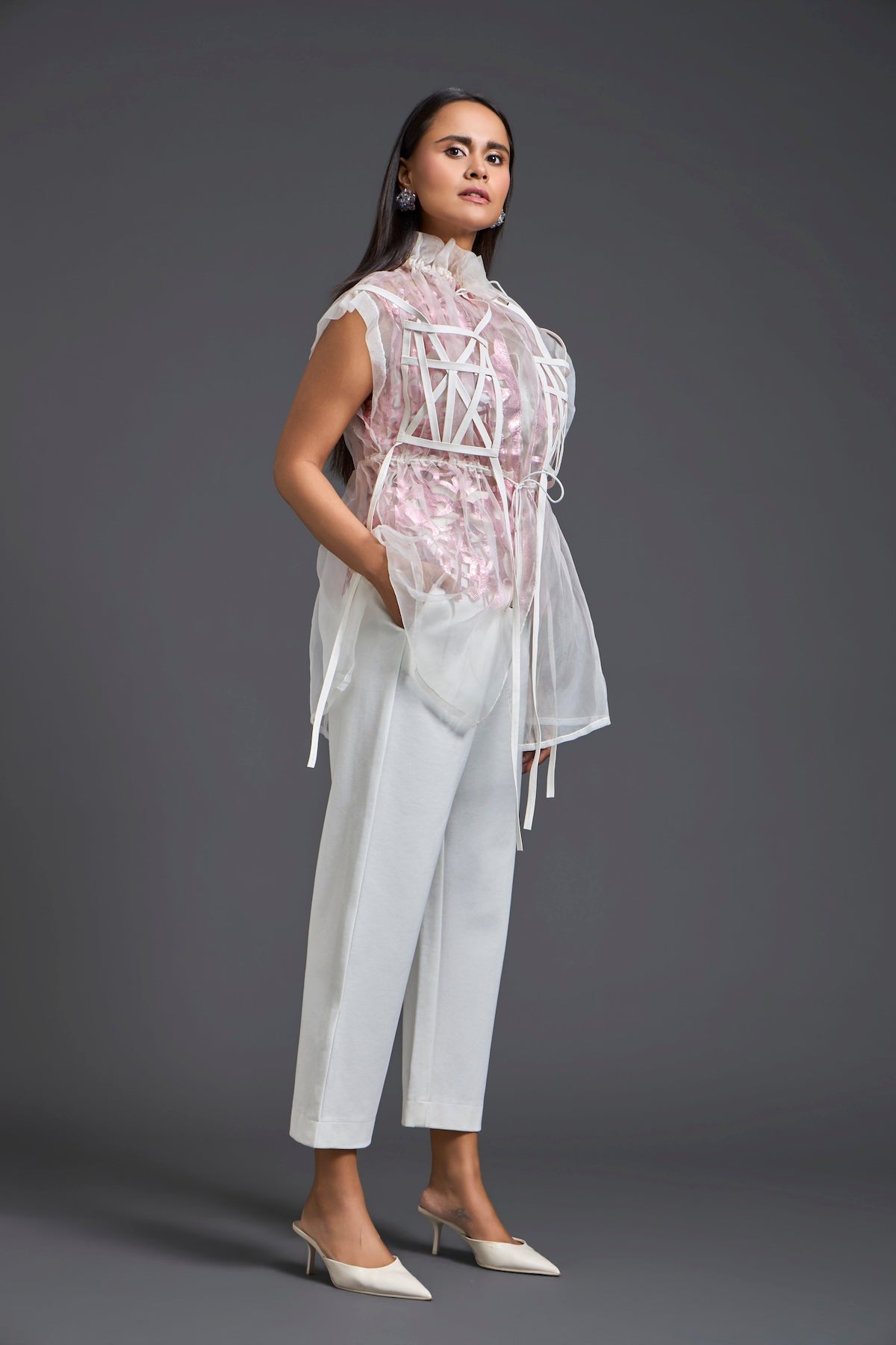 Onion Pink Organza Layered Co-ord Set