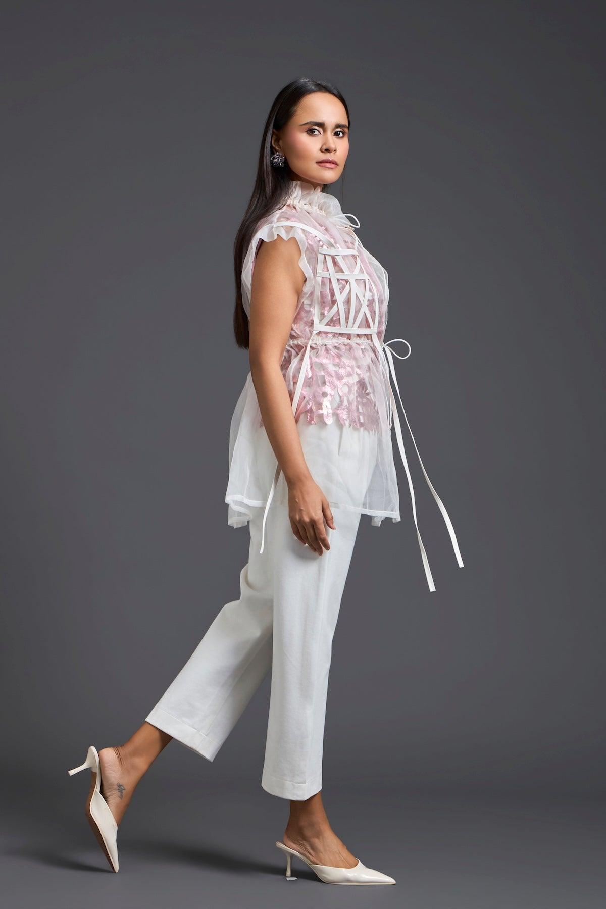 Onion Pink Organza Layered Co-ord Set