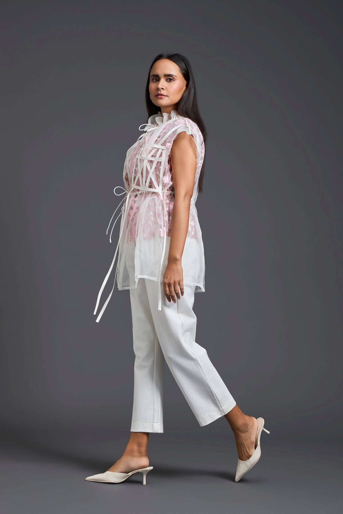 Onion Pink Organza Layered Co-ord Set