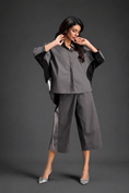 Load image into Gallery viewer, Relaxed Warm Grey Co-ord With Loose-fit Dramatic-sleeve Shirt And Wide-leg Pants With Metallic Side Panels.
