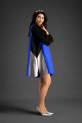 Load image into Gallery viewer, Colourblock Tunic Dress In Blue And Black With Metallic Silver Side Panels
