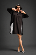 Load image into Gallery viewer, Colourblock Tunic Dress In Dark Brown And Black With Metallic Silver Side Panels
