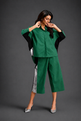 Load image into Gallery viewer, Relaxed Parrot Green Co-ord With Loose-fit Dramatic-sleeve Shirt And Wide-leg Pants With Metallic Side Panels.
