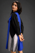 Load image into Gallery viewer, Colourblock Tunic Dress In Blue And Black With Metallic Silver Side Panels
