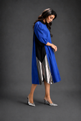 Load image into Gallery viewer, Blue Shirt Dress With Black Panels And Metallic Side Detailing
