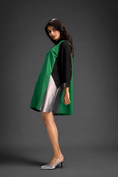 Load image into Gallery viewer, Colourblock Tunic Dress In Parrot Green And Black With Metallic Silver Side Panels
