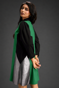 Load image into Gallery viewer, Colourblock Tunic Dress In Parrot Green And Black With Metallic Silver Side Panels
