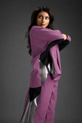 Load image into Gallery viewer, Relaxed Pink Co-ord With Loose-fit Dramatic-sleeve Shirt And Wide-leg Pants With Metallic Side Panels.
