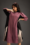Load image into Gallery viewer, Pink Shirt Dress With Black Panels And Metallic Side Detailing
