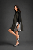 Load image into Gallery viewer, Colourblock Tunic Dress In Dark Green And Black With Metallic Silver Side Panels
