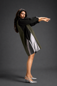 Load image into Gallery viewer, Colourblock Tunic Dress In Dark Green And Black With Metallic Silver Side Panels
