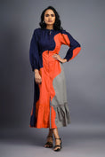 Load image into Gallery viewer, Navy Blue Orange Maxi Shirt Dress

