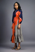 Load image into Gallery viewer, Navy Blue Orange Maxi Shirt Dress
