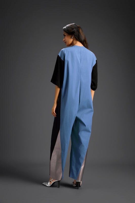 Blue Metallic Colorblock Jumpsuit