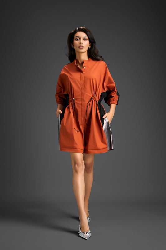 Rust Drawstring Shirt Romper