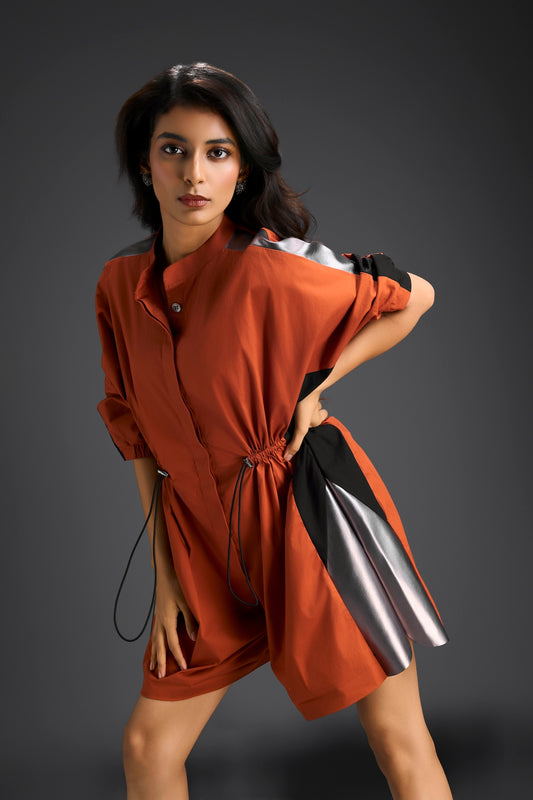 Rust Drawstring Shirt Romper