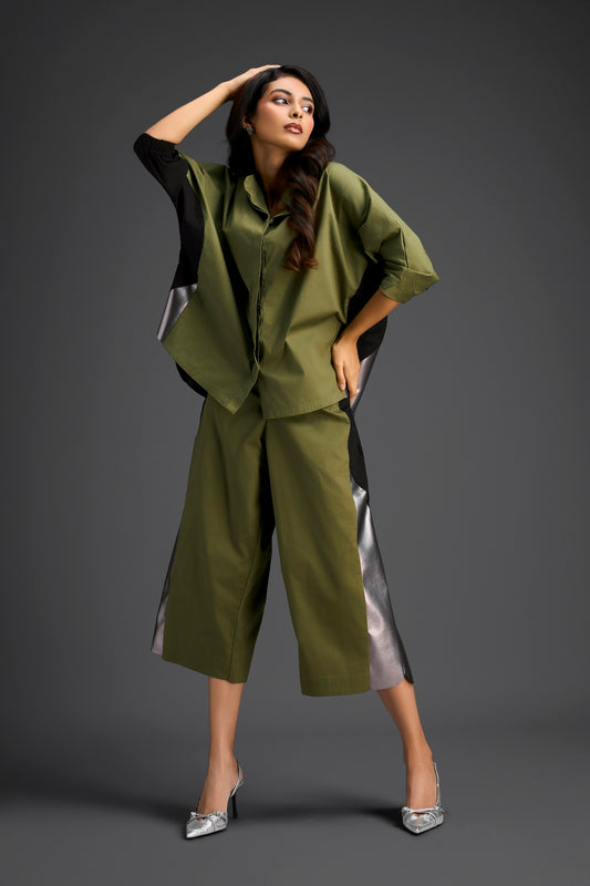 Olive Metallic Panel Co-ord Set