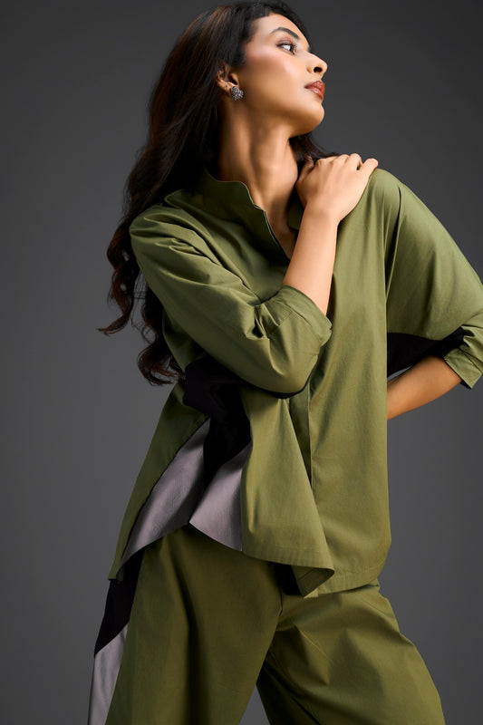 Olive Metallic Panel Co-ord Set