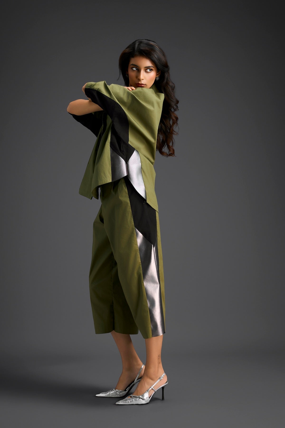Olive Metallic Panel Co-ord Set