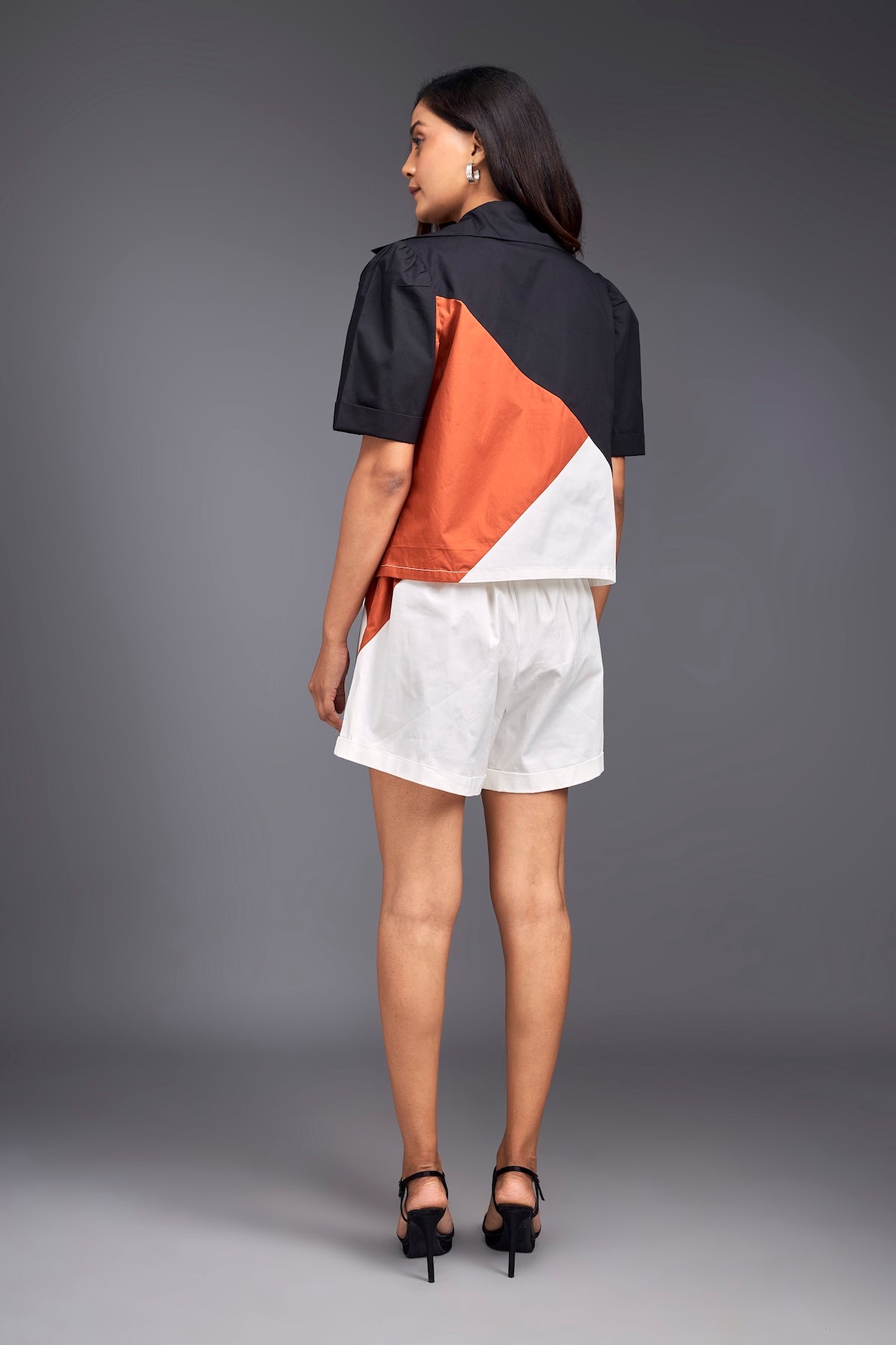 Colour Block Crop Shirt With Shorts Co-ord Set