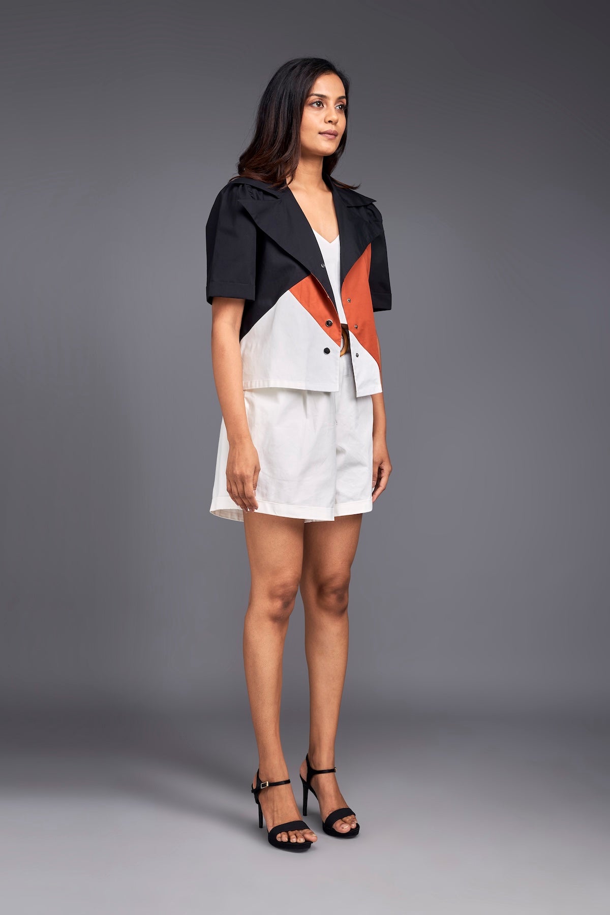 Colour Block Crop Shirt With Shorts Co-ord Set