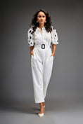 Load image into Gallery viewer, White Embroidered Sleeves Jumpsuit With Belt
