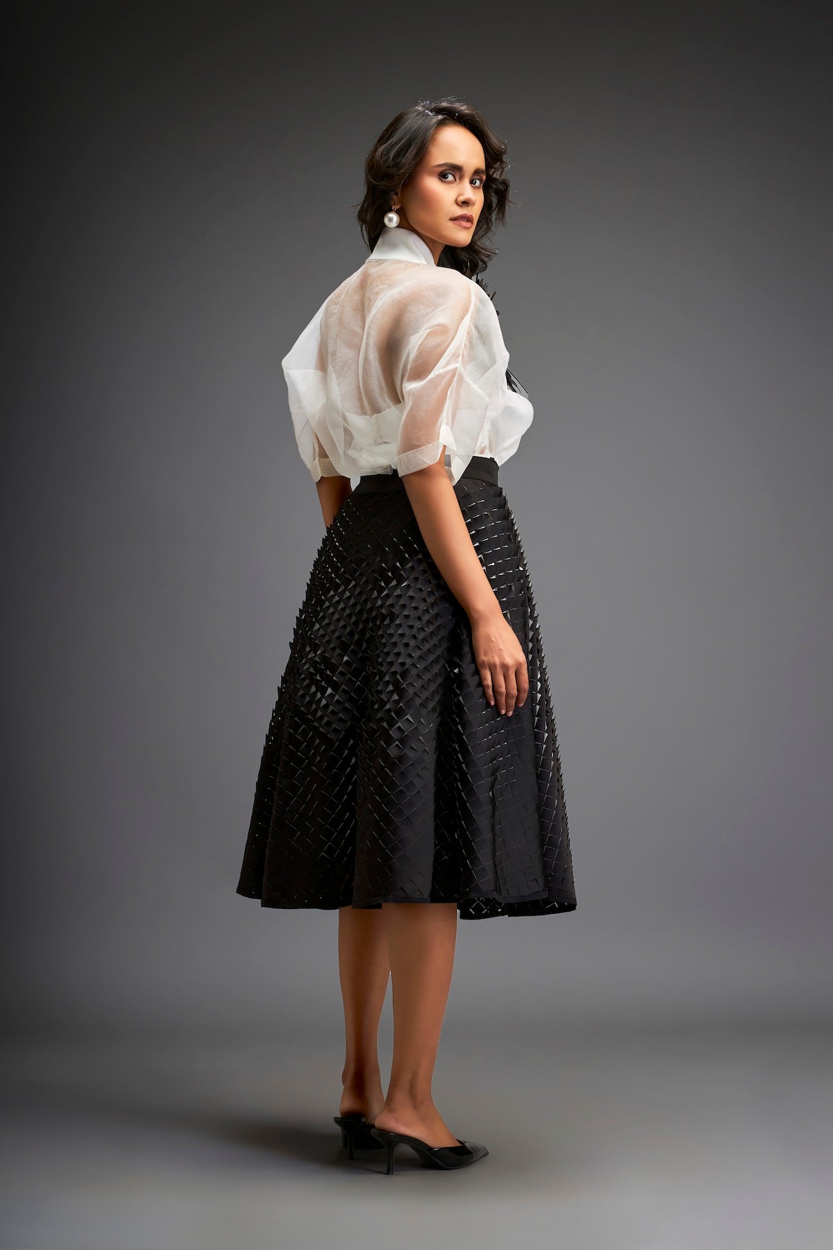 Organza Sheer Blouse With 3D Skirt