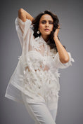 Load image into Gallery viewer, Floral Appliqué High-Low Sheer Top with Tube & Pants
