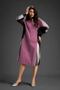 Load image into Gallery viewer, Statement Colourblock Midi Dress In Pink With Contrast Metallic Silver Side Panels And Balloon Sleeves

