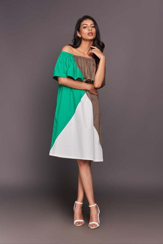 White Green Off Shoulder Dress