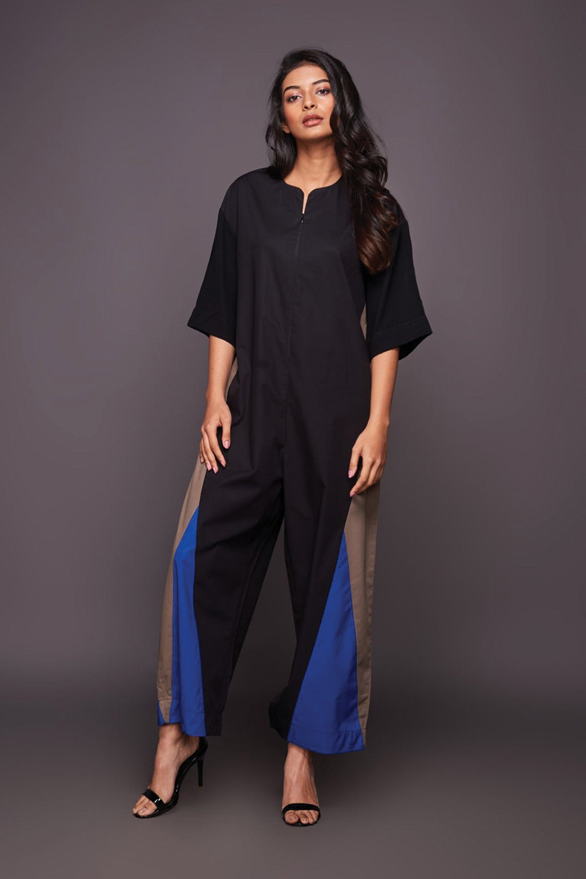 Black Blue Relaxed Fit Jumpsuit