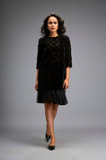 Load image into Gallery viewer, Floral-Cut Velvet Shift Dress with Sheer Hemline
