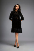 Load image into Gallery viewer, Floral-Cut Velvet Shift Dress with Sheer Hemline
