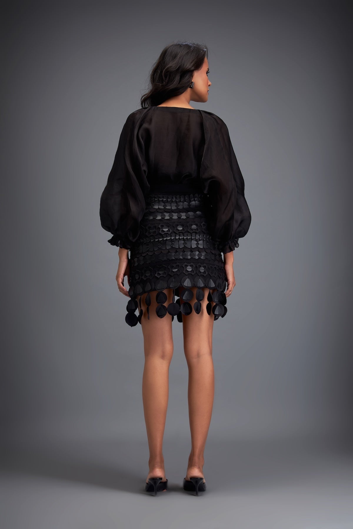 Layered Skirt with 3D Geometric Detailing at Hem