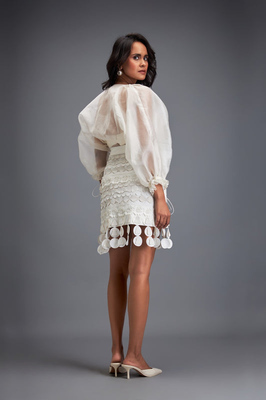 Layered Skirt with 3D Geometric Detailing at Hem