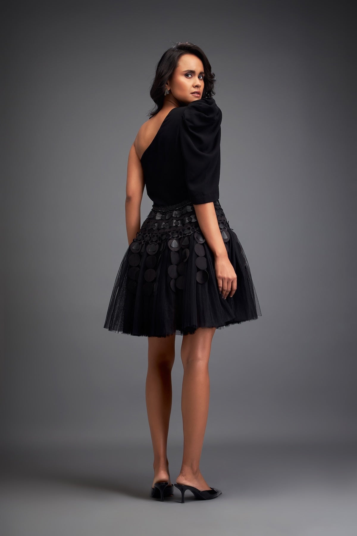 One-Shoulder Tulle Dress with 3D Embellishments – Deepika Arora