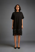 Load image into Gallery viewer, Black Shift Dress with Circular Cutout Hem
