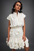 Load image into Gallery viewer, Ruffled Skirt and Structured Blouse with Floral Embroidery
