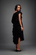 Load image into Gallery viewer, Asymmetrical Off-Shoulder Dress with Textured Belt
