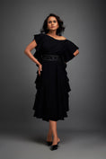 Load image into Gallery viewer, Asymmetrical Off-Shoulder Dress with Textured Belt
