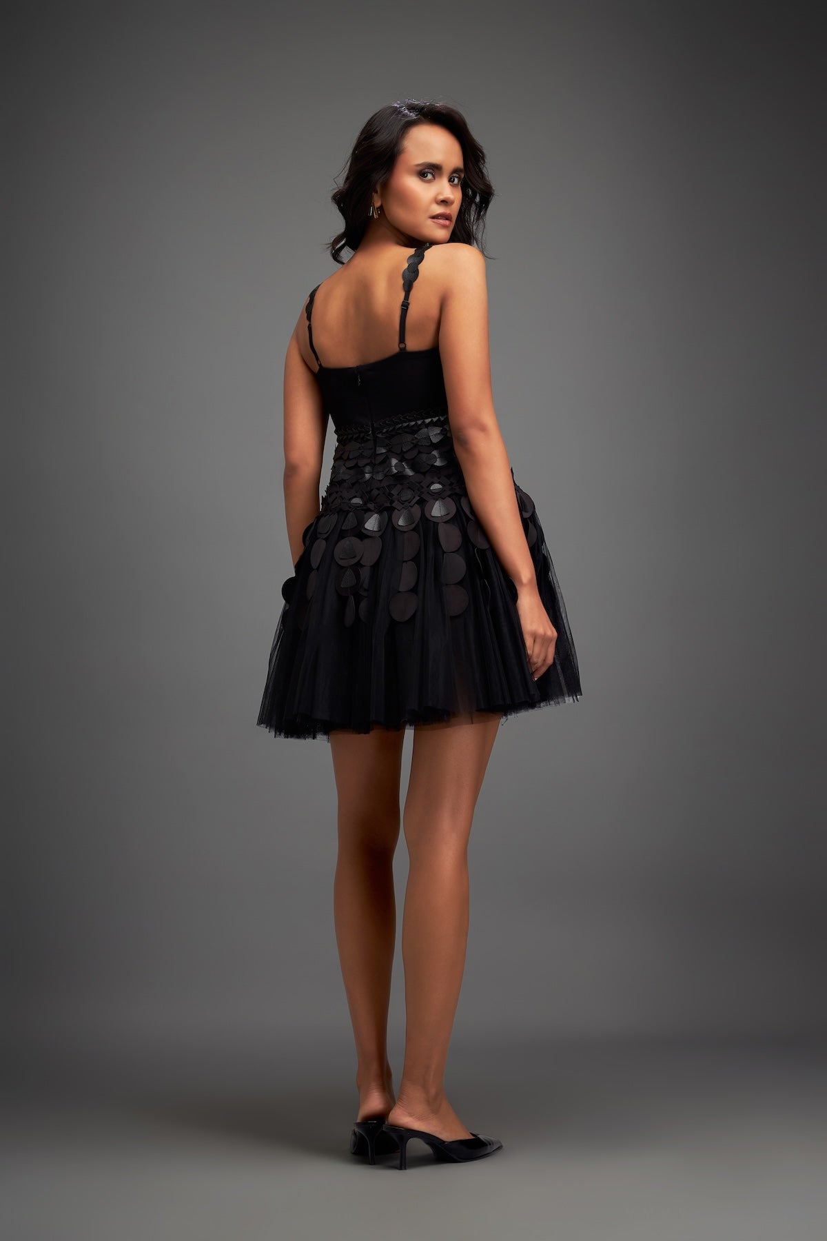 Black Mini Dress with Flared Tulle Skirt