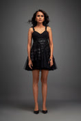 Load image into Gallery viewer, Black Mini Dress with Flared Tulle Skirt
