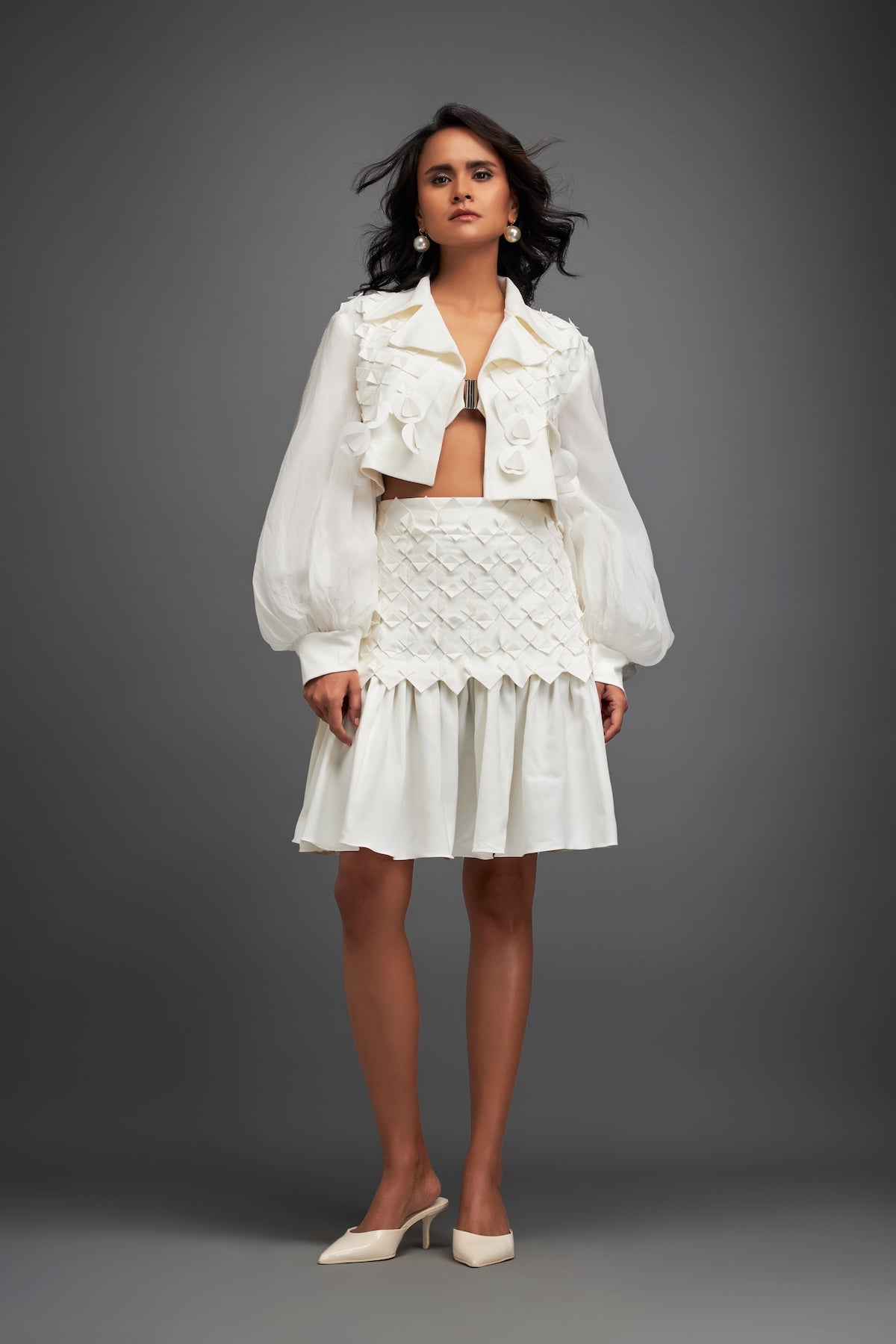 Structured Jacket and Skirt Co-Ord with 3D Embellishments